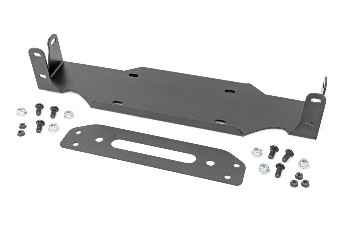 Jeep Wrangler JL Winch Mounting Plate - Rough Country - Modular Steel OE Bumper - Black - '18-'23